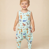 Harem Romper Mini Zoo Blue