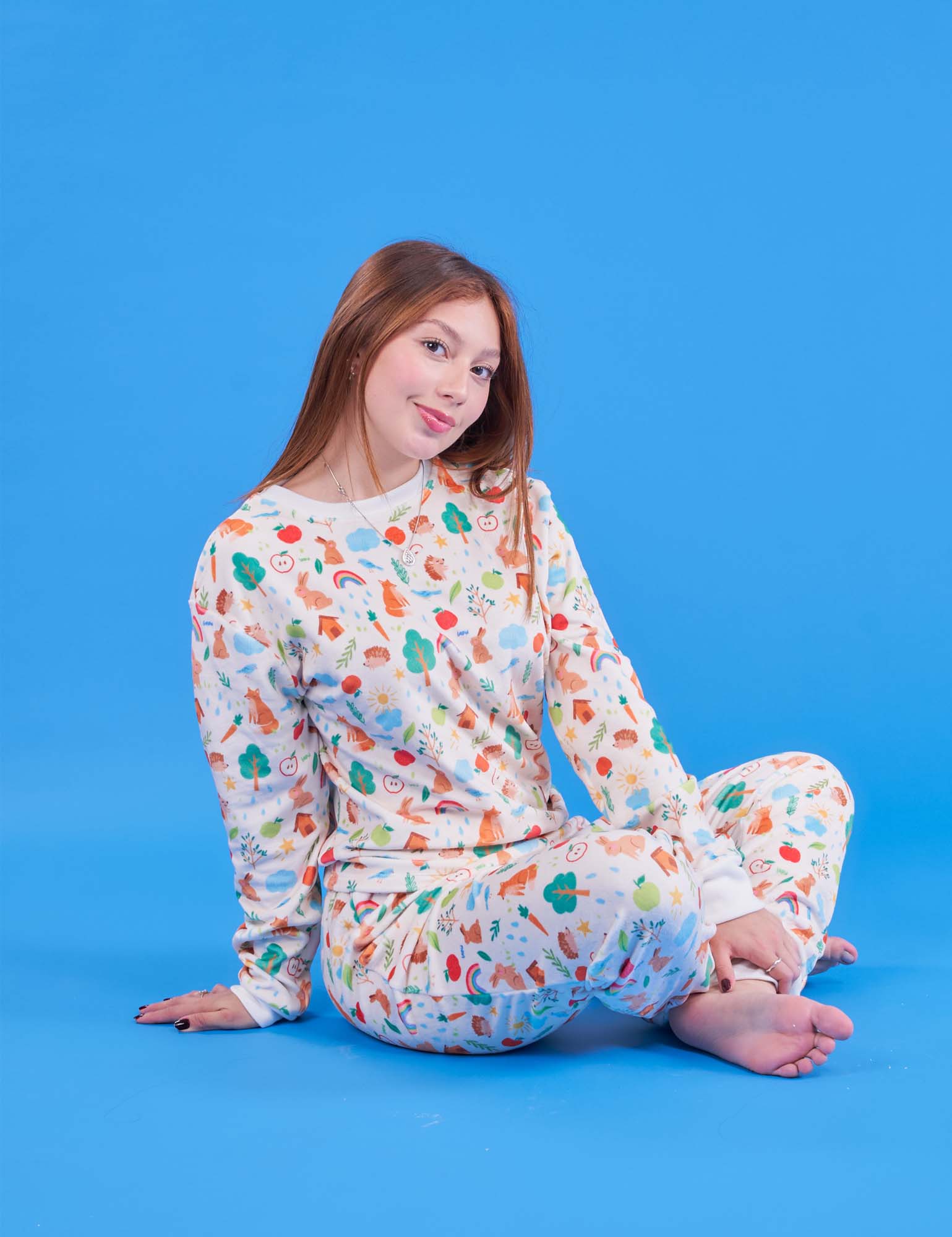 Pijama 2p térmica Mujer Amigos del Bosque Crema